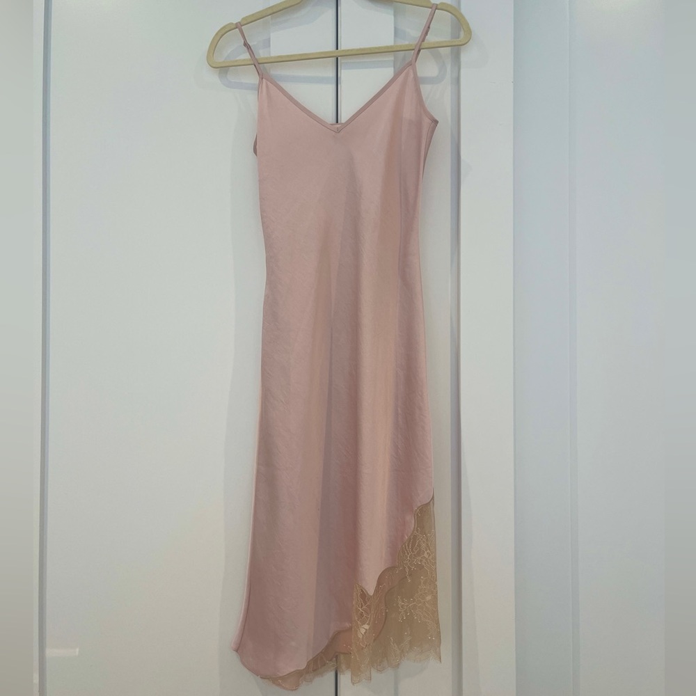 Aritzia Wilfred Sonnet Satin Midi Slip Dress XXS pink